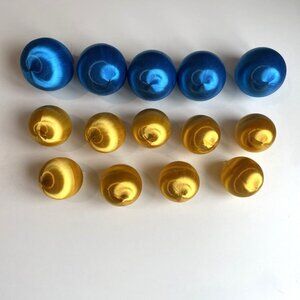 14 Vintage Satin Christmas Ornaments Balls Blue Yellow Unbreakable Holiday Decor